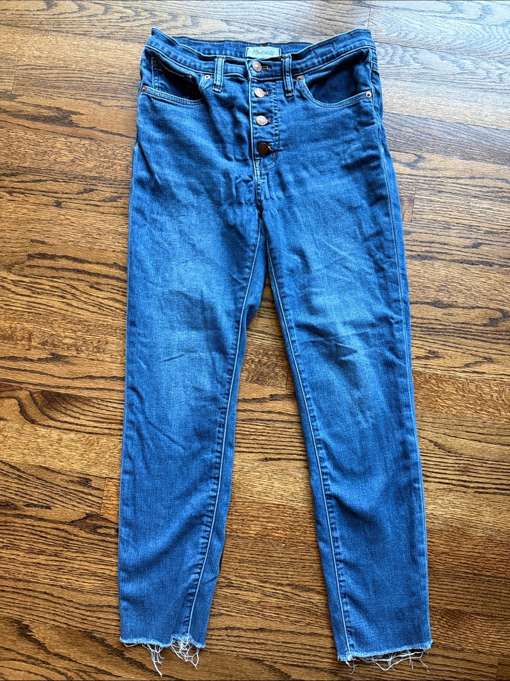 E Madewell Women’s 27 Mid Rise Blue High-Rise Skinny Jeans with Button-Fly